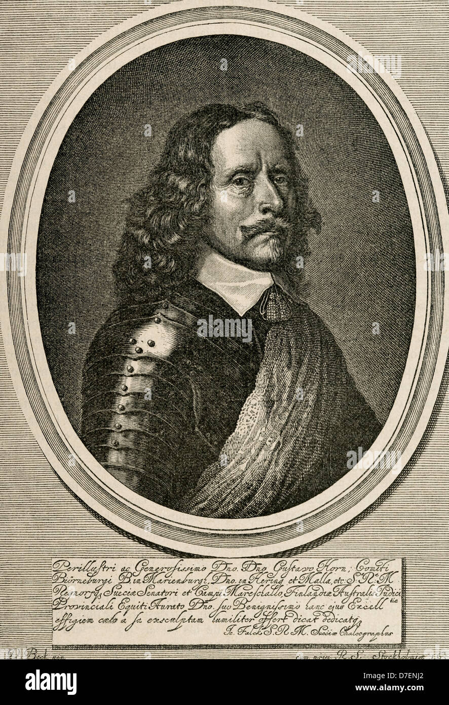 Gustaf Horn, Graf von Pori (1592-1657). Schwedischer Soldat und Politiker. Kupferstich von Jeremias Falck (1610-1677). Stockfoto