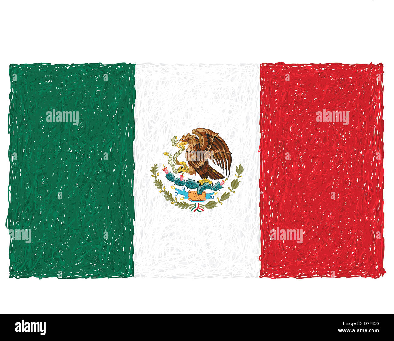 die Hand gezeichnete Darstellung der Flagge Mexikos Stockfoto