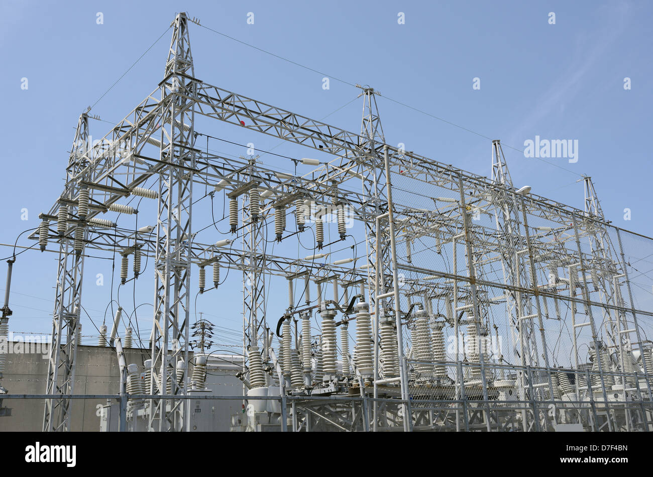 Elektrischen Umspannwerk, Hochspannungs- Stockfoto