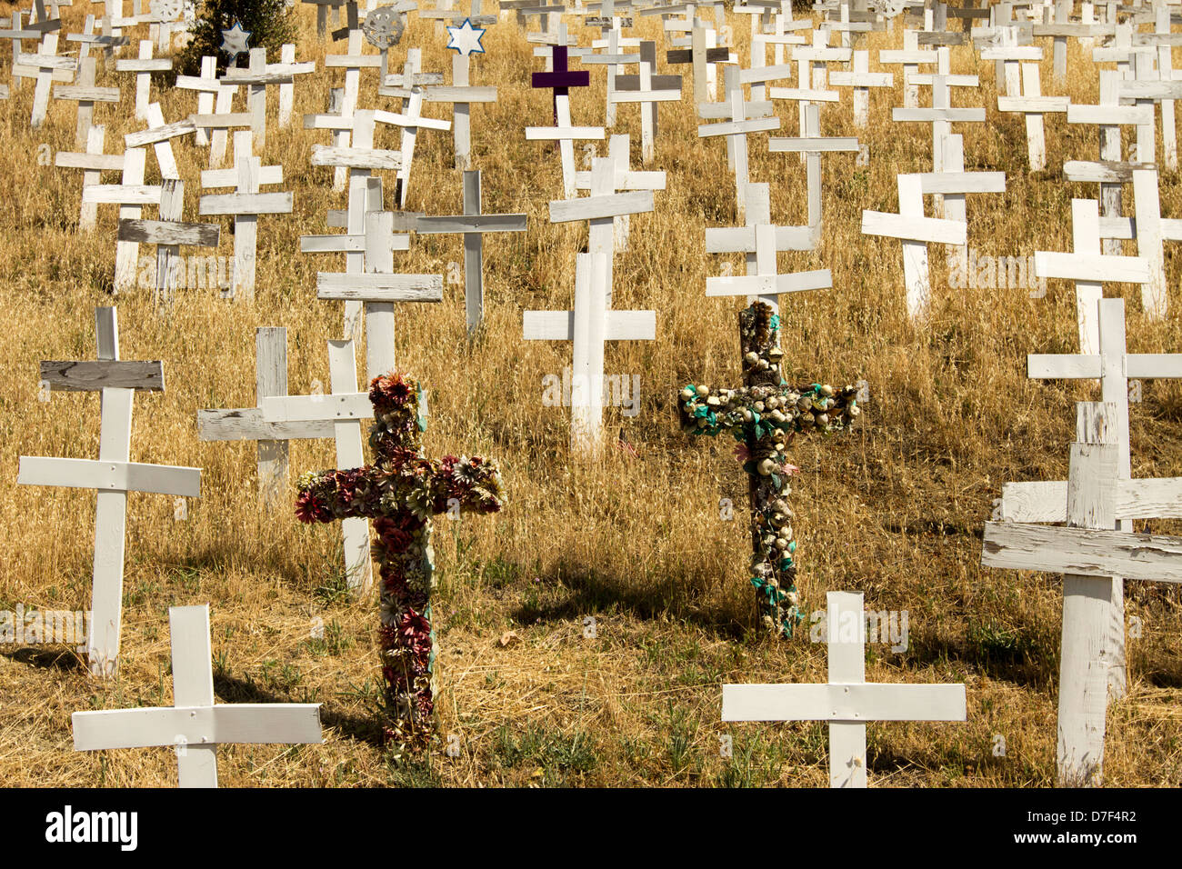 Die Kreuze von Lafayette, in Lafayette, Kalifornien, sind ein Denkmal für die amerikanischen Soldaten im Irak gestorben. Stockfoto