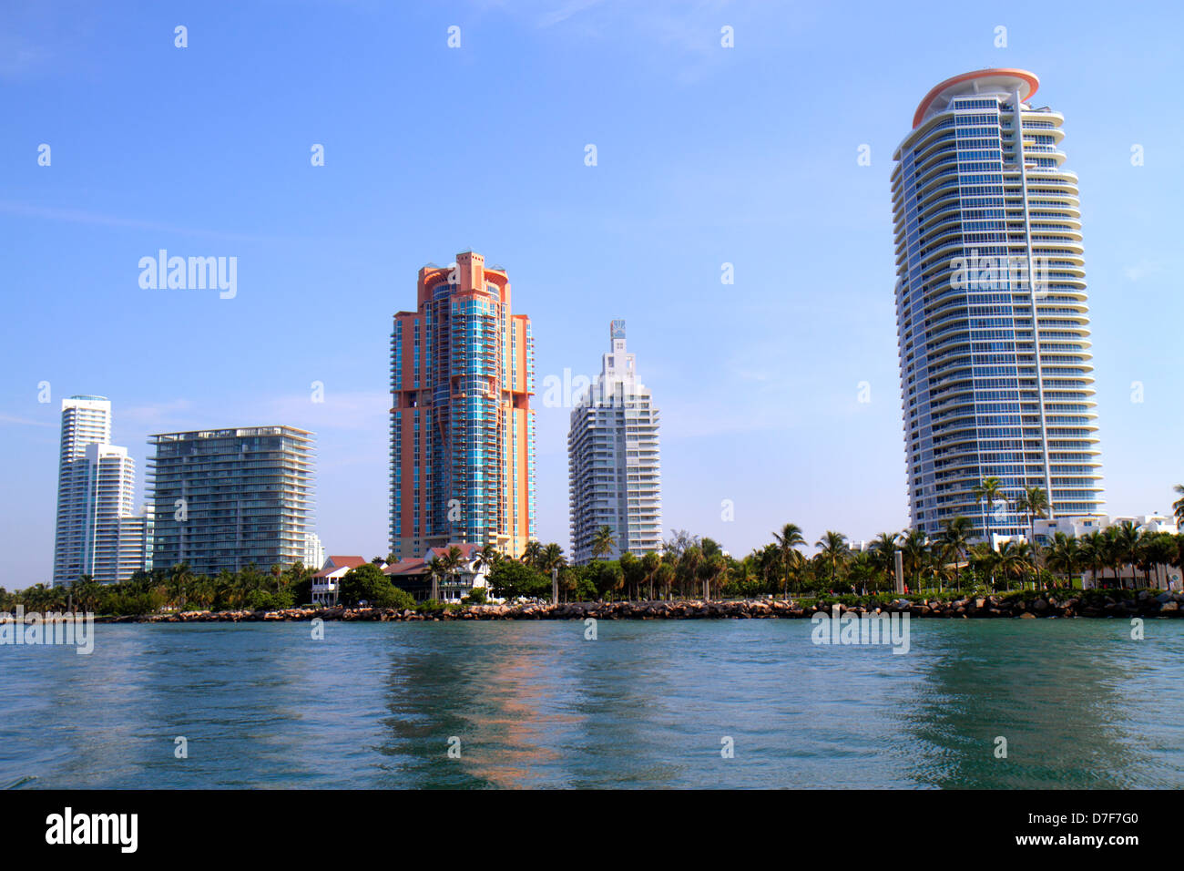 Miami Beach Florida, Wasser, Government Cut, South Pointe SoFi, Point, Condominium Eigentumswohnungen Eigentumswohnungen Eigentumswohnungen Wohnhäuser Apartment Wohnungen Fla Stockfoto