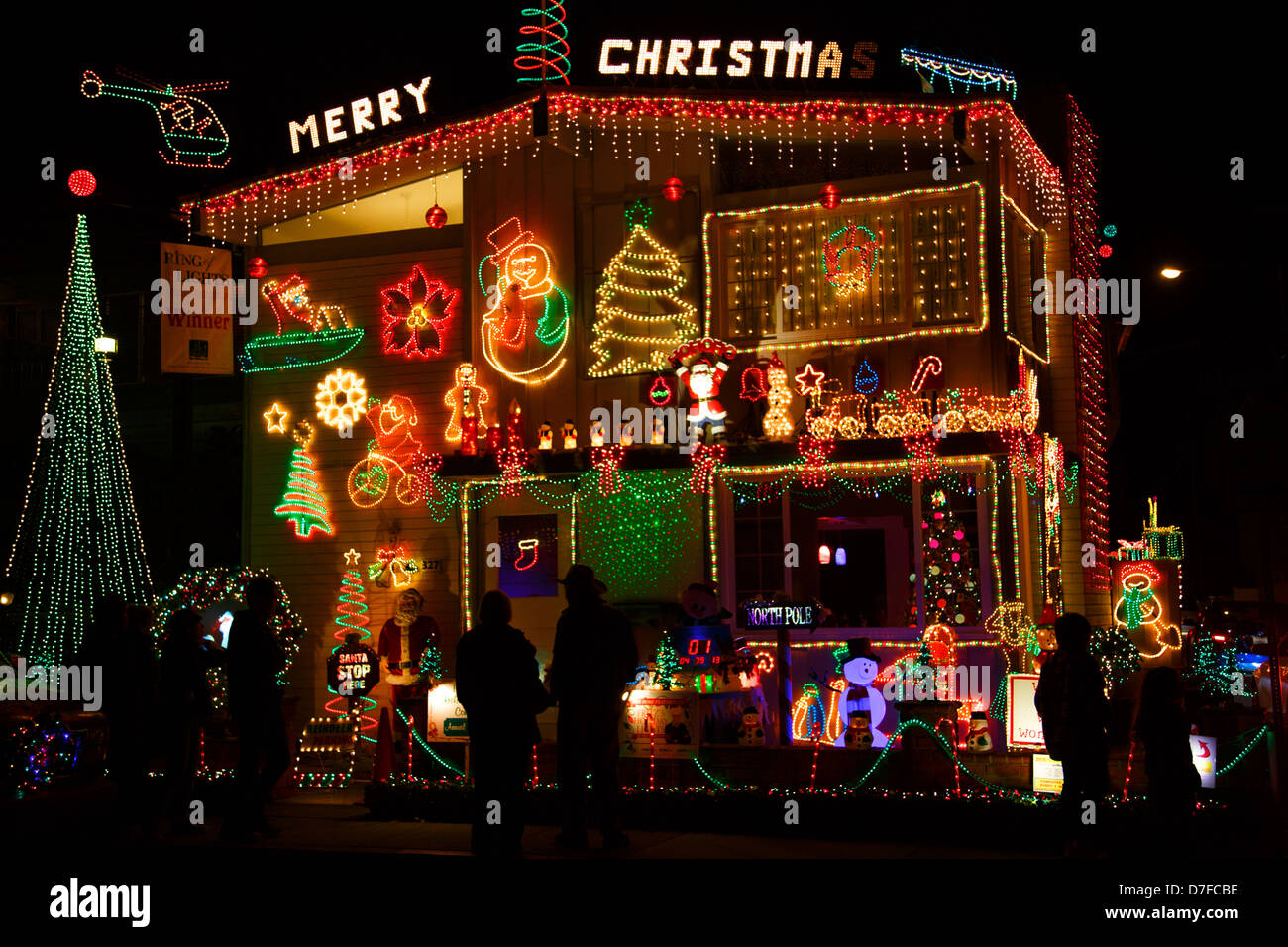 Balboa Island während der Christmas Boat Parade, Newport Beach, Orange County, Kalifornien. Stockfoto