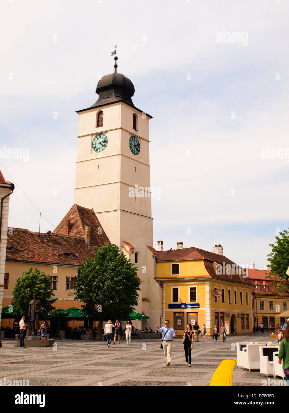 Rumänien und Transsylvanien Wahrzeichen, der Rat Tower Sibiu bauen um XIII Jahrhundert. Stockfoto