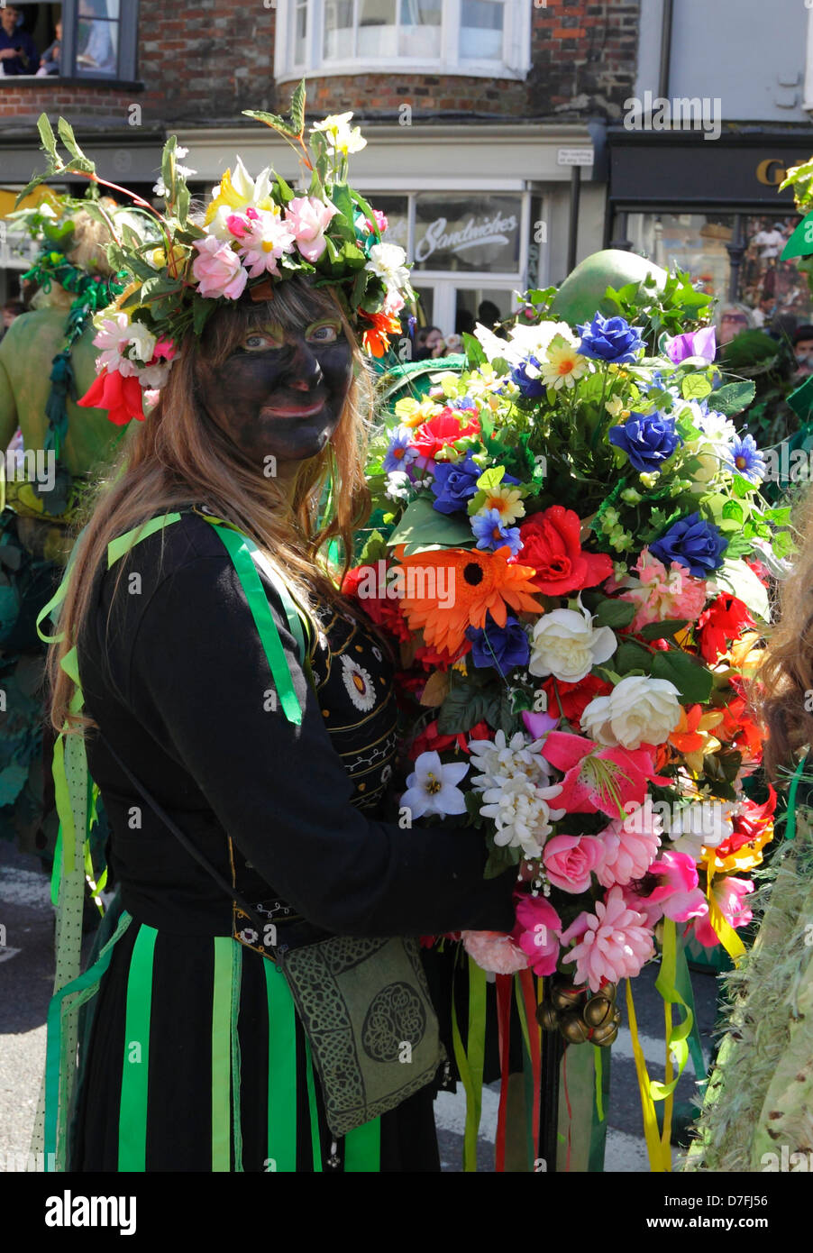 Schwarz-Sal, traditionelle Figur bei der jährlichen Jack in grün May Day Parade Hastings, East Sussex, England, GB, UK. Stockfoto