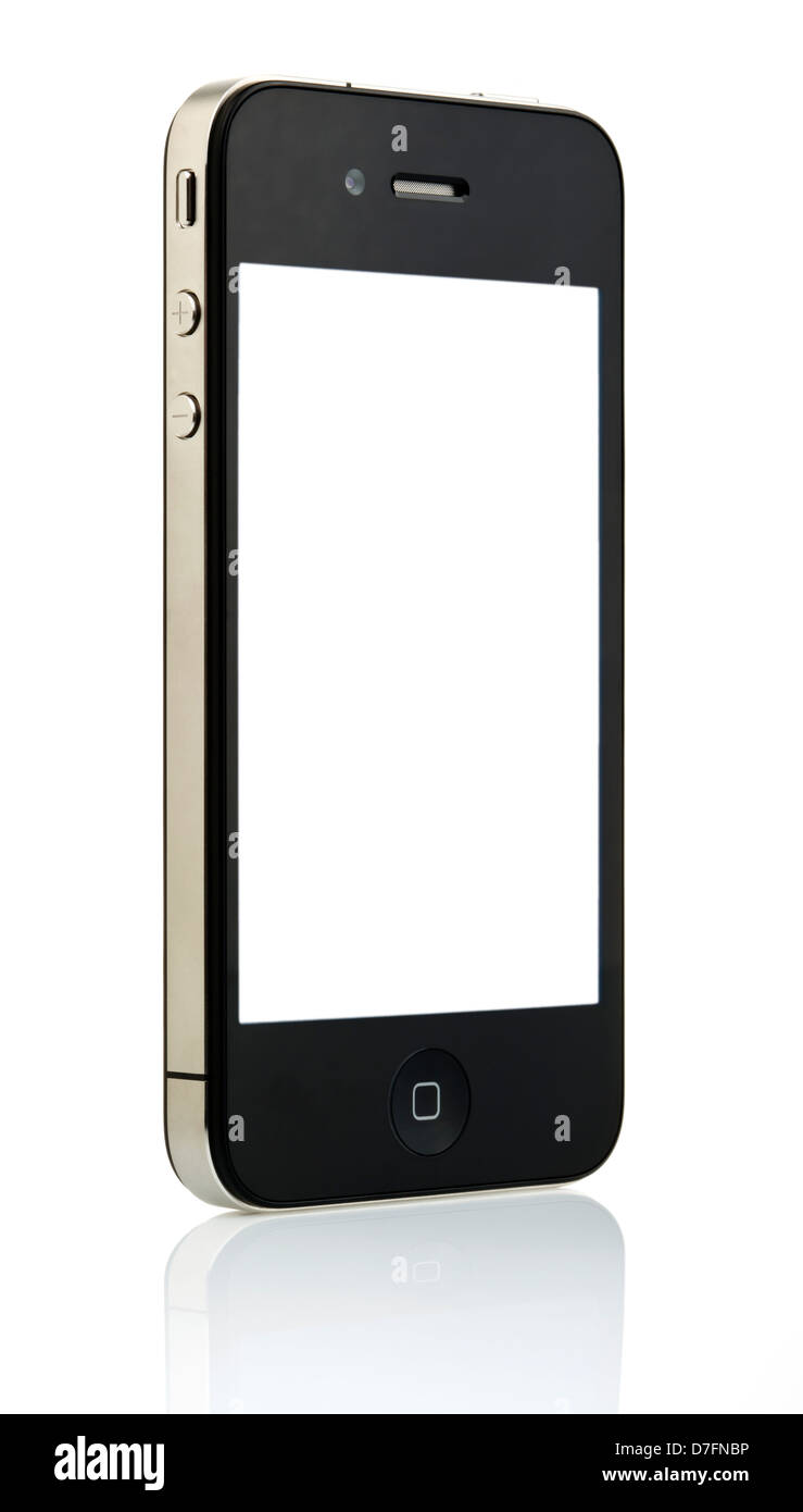 Tel-Aviv Israel-20. März 2011: schwarze 4. Generation iPhone von Apple Schuss in 3/4 Vorderansicht; solide weiße Exemplar wo Stockfoto