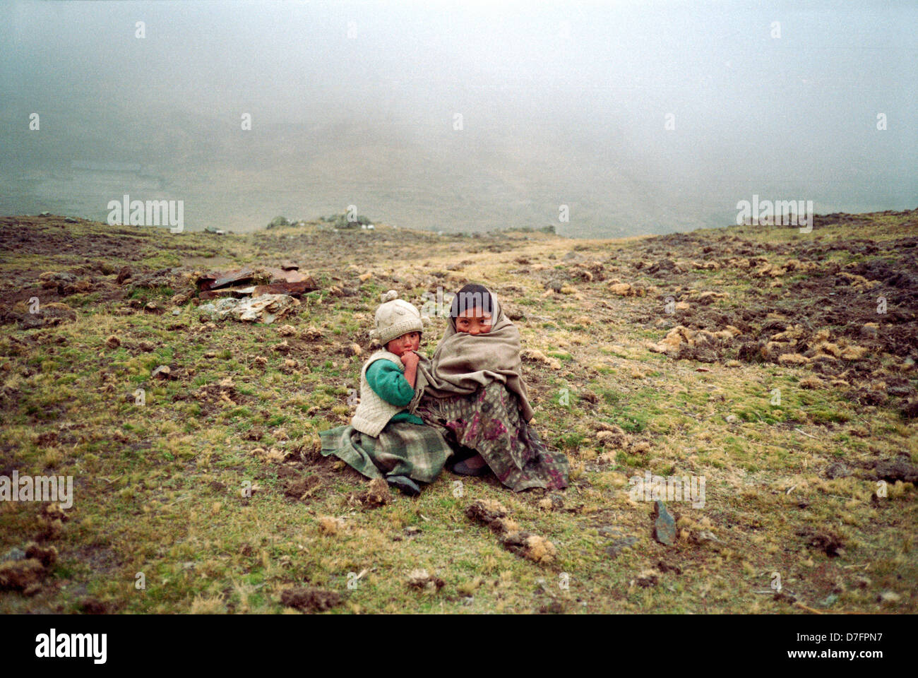 Kinder Aymara in der Cordillera Real, Bolivien Stockfoto