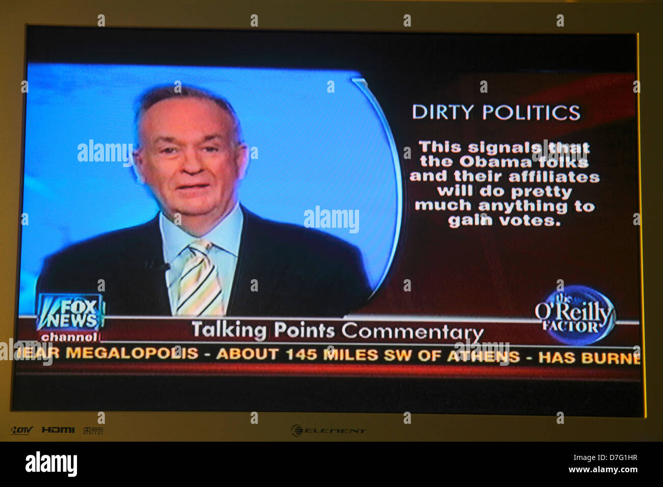 Miami Beach Florida, TV, Fernsehen, Set, Bildschirm, Flachbildschirm, HDTV, Monitor, Fox News, The O'Reilly Factor, Bill, Republikaner, rechter Flügel, politischer Kommentator, dir Stockfoto