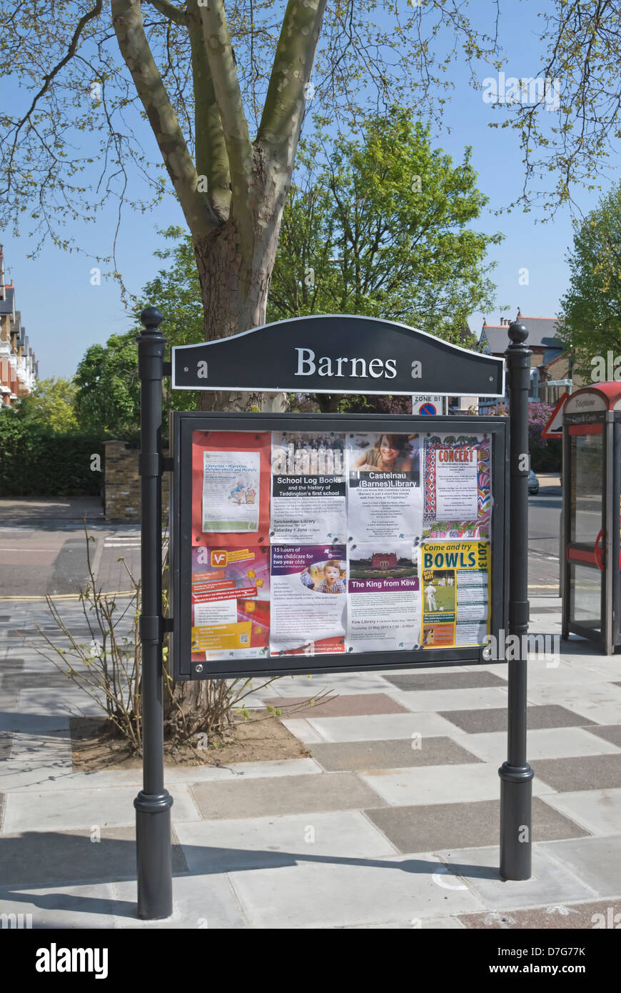öffentlichen Aushang in Barnes, Südwesten von London, england Stockfoto