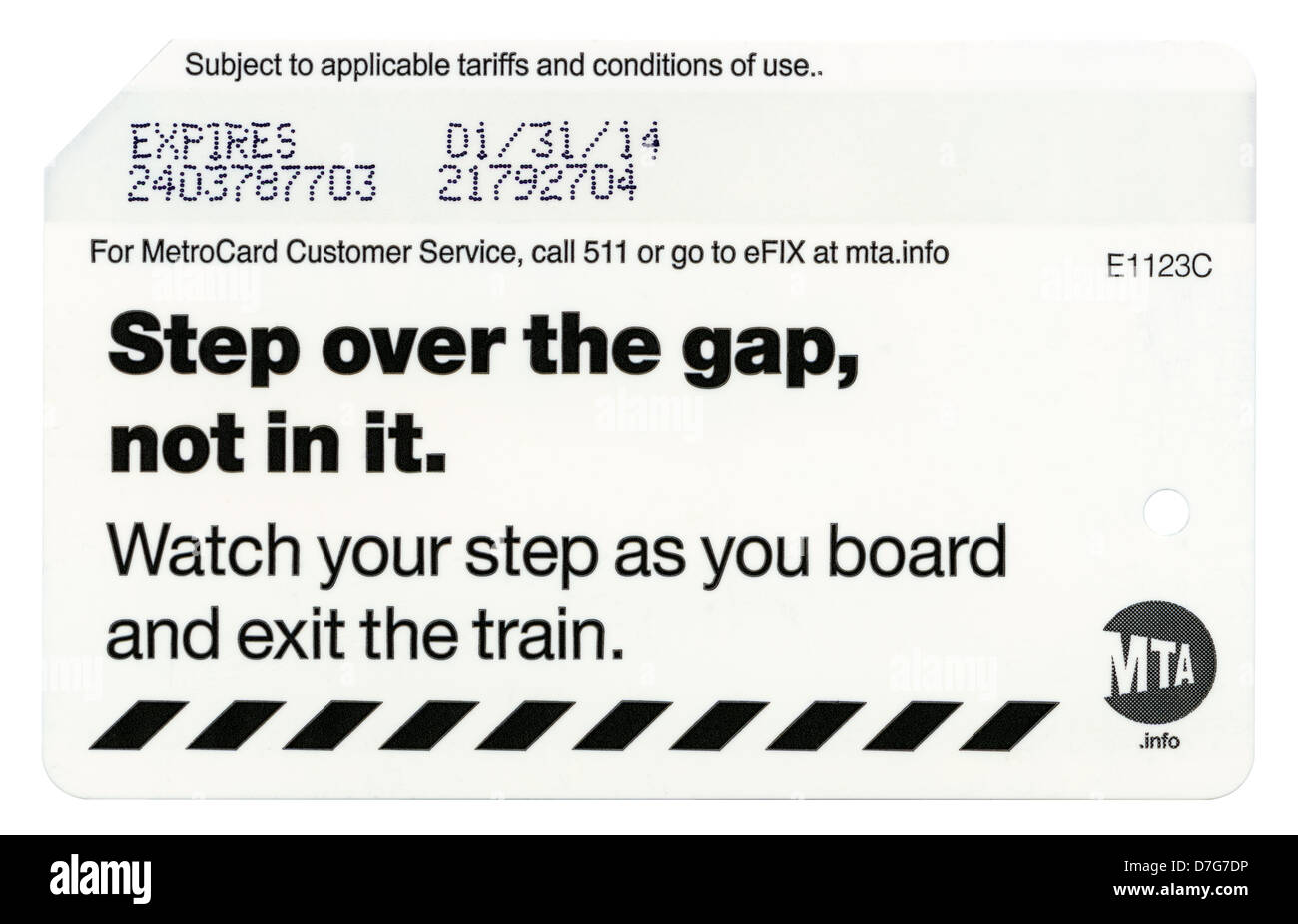 New York USA - 23. Dezember 2012: Rückseite, die standard rechargable New York MTA Metro Karte isoliert auf weißem Hintergrund. Gescannt Stockfoto