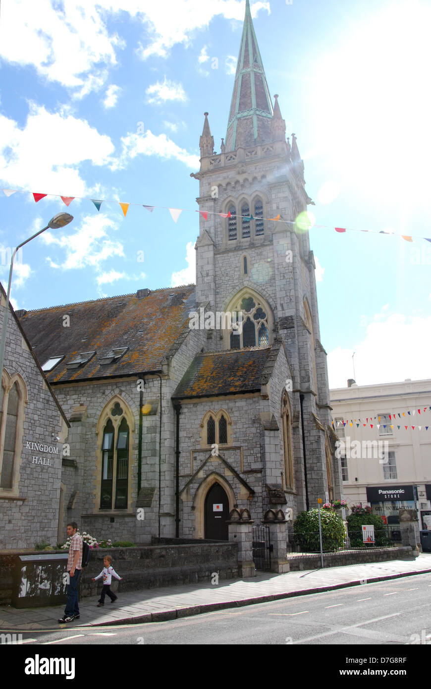 Stadtzentrum von Newton Abbot mit Jehovas Kirche Devon UK Stockfoto