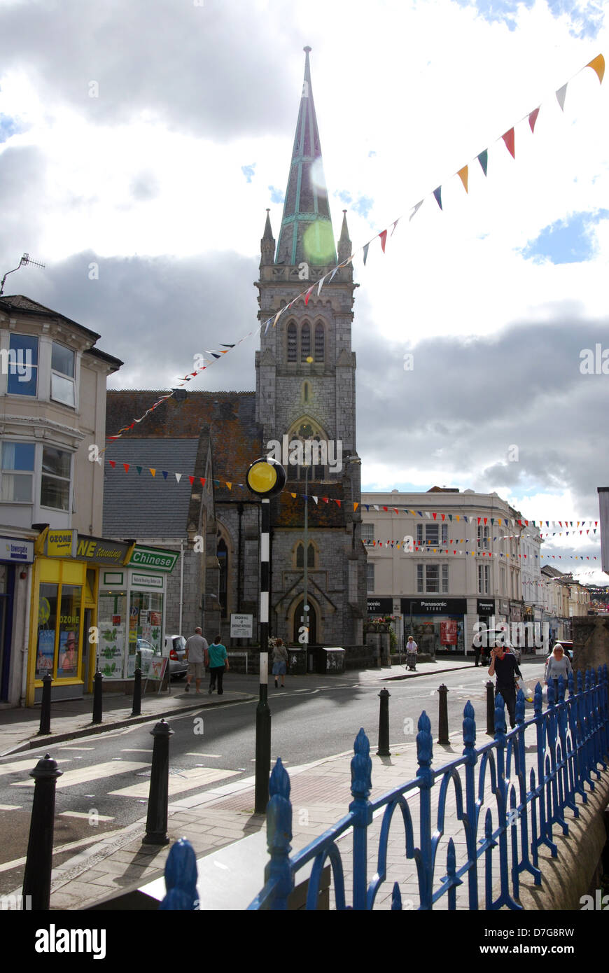 Stadtzentrum von Newton Abbot mit Jehovas Kirche Devon UK Stockfoto