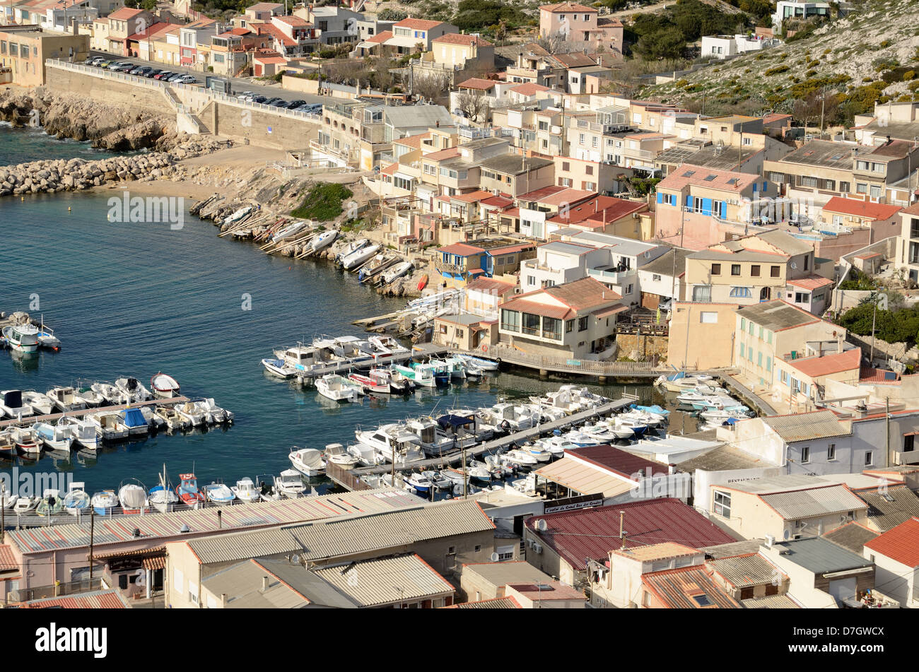 Blick auf den Hafen und das Dorf Les Goudes Marseille oder die Provence Marseille Stockfoto