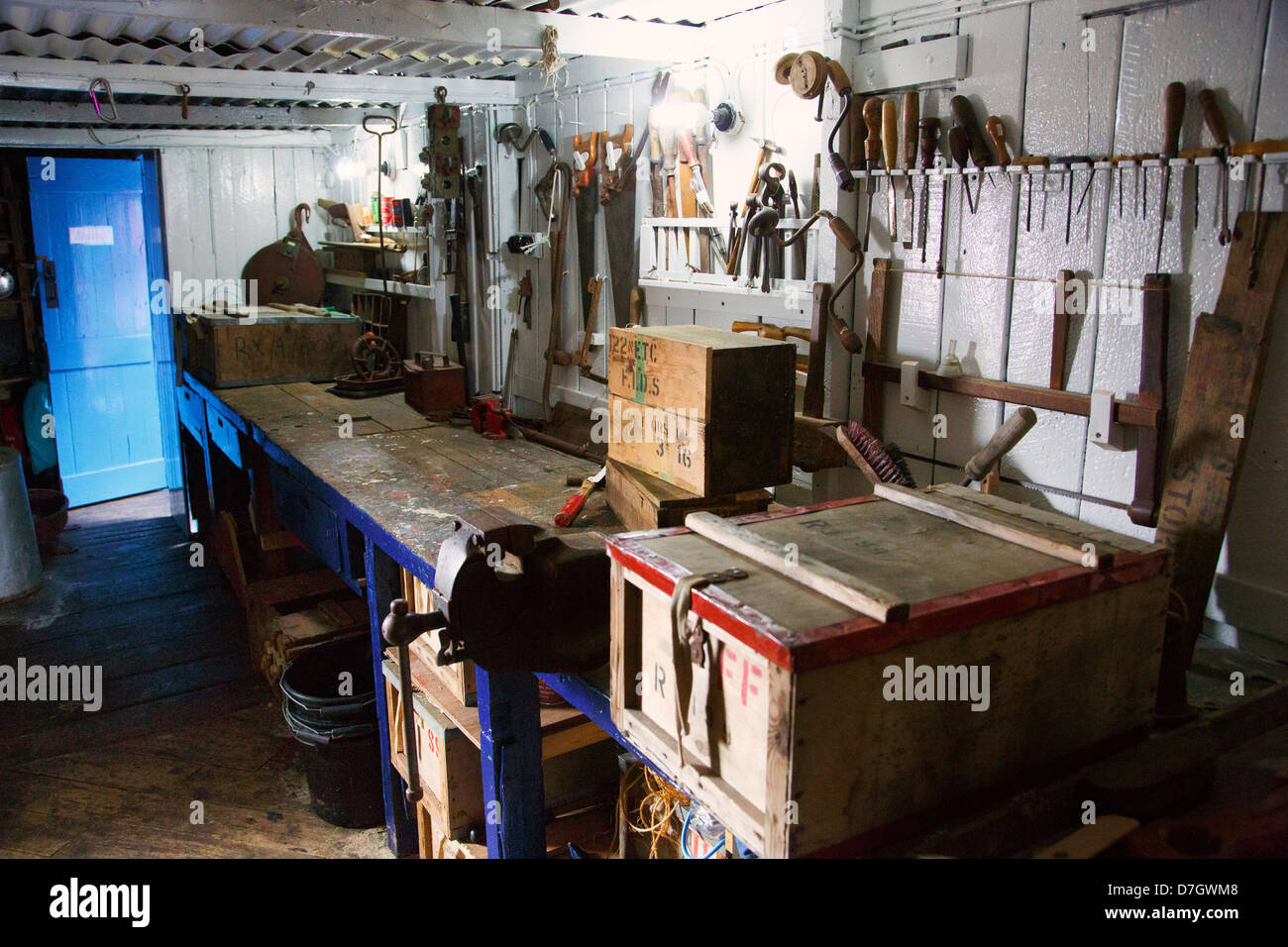 Ehemaligen britischen Stützpunkt ein ist jetzt auf der Goudier-Insel, Antarktis von Antarctic Heritage Trust, Port Lockroy, Lauf. Stockfoto