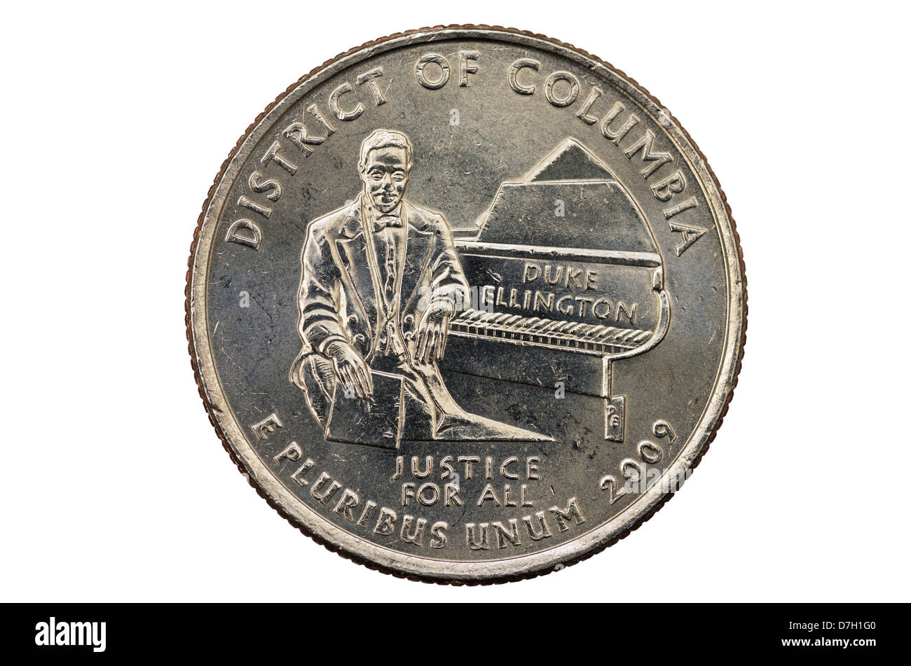 District Of Columbia oder DC Quartal Gedenkmünze mit Duke Ellington auf weißem Hintergrund Stockfoto
