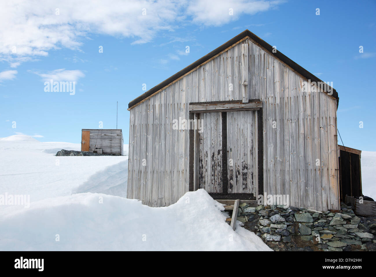 Historischen British Antarctic Survey Base 'W', Detaille Insel südlich des Polarkreises, Antarktis. Stockfoto