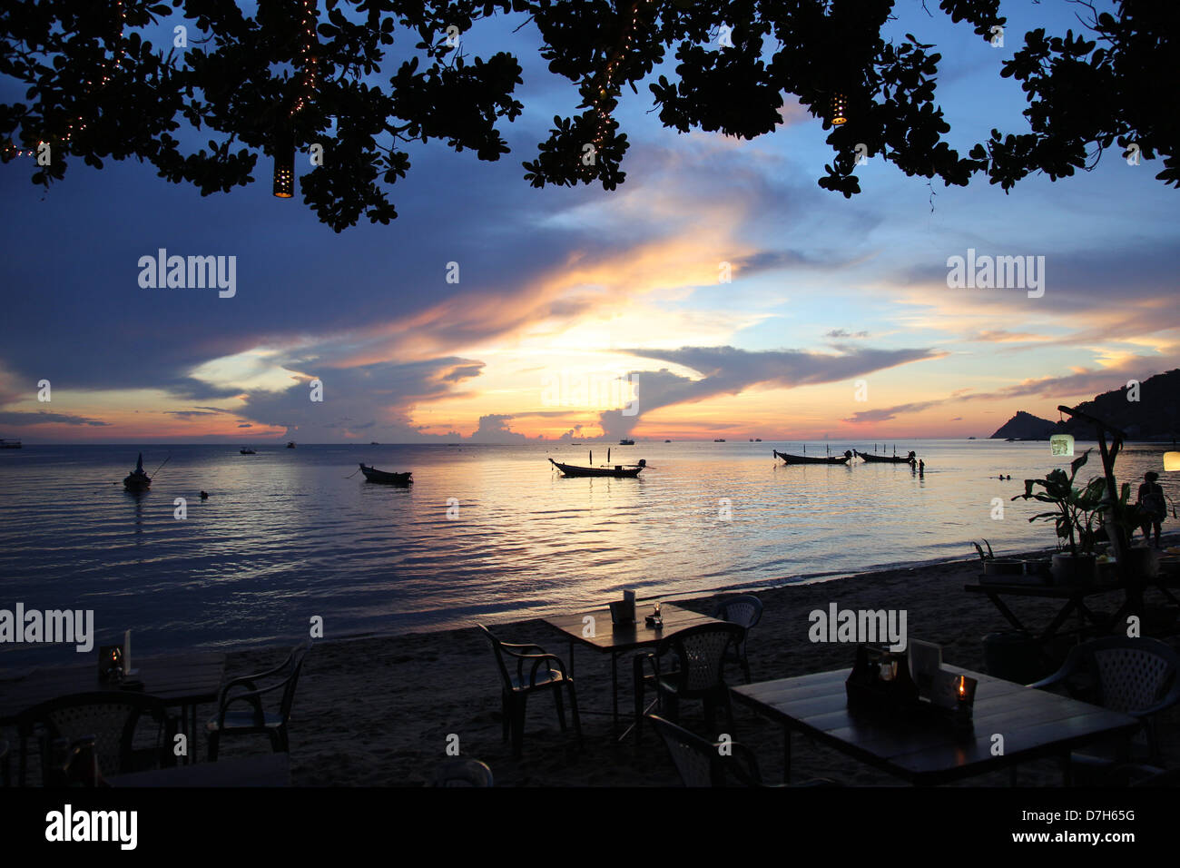 Sonnenuntergang am Sairee Beach, Koh Tao, Thailand Stockfoto