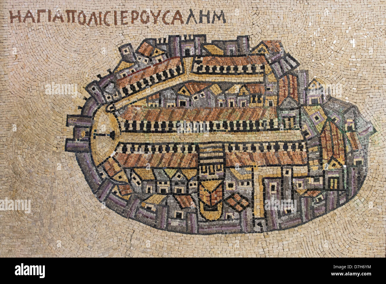 Eine Kopie der Madaba-Mosaik-Karte der alten Stadt von Jerusalem, Israel Stockfoto