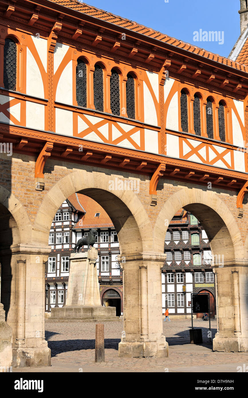 Burg Dankwarderode Und der Braunschweiger Löwe Stockfoto