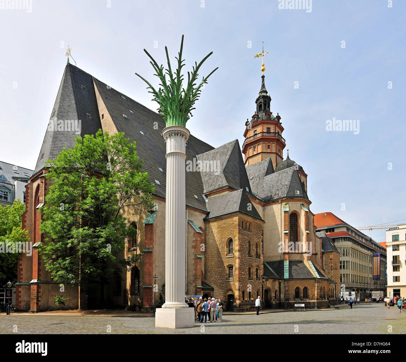 Die Nikolai-Kirche mit Palm Kapitelspalte in Leipzig Stockfoto