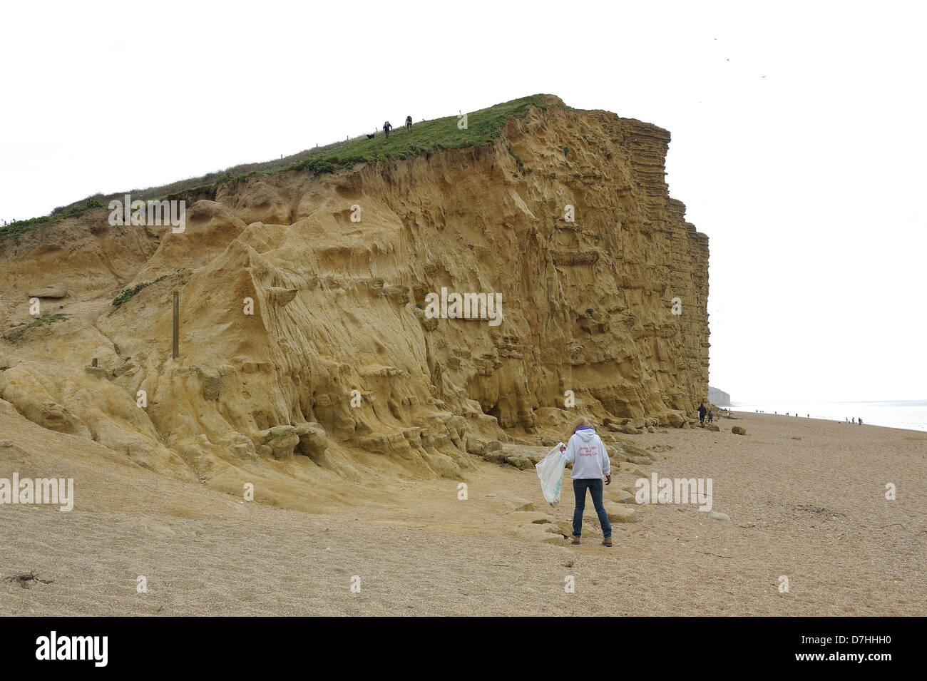 Ein Frau Kommissionierung Wurf an der West Bay beach-Dorset-England-Vereinigtes Königreich Stockfoto