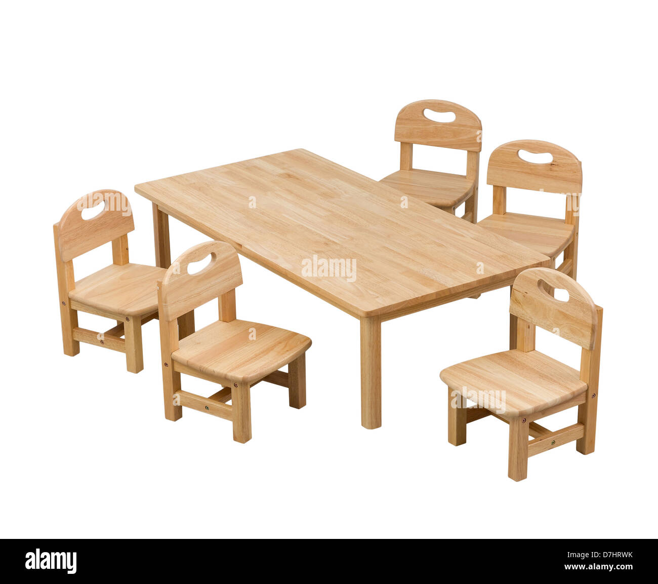 Eine Reihe von kleinen Schreibtisch und Stühle für Kinder Stockfoto