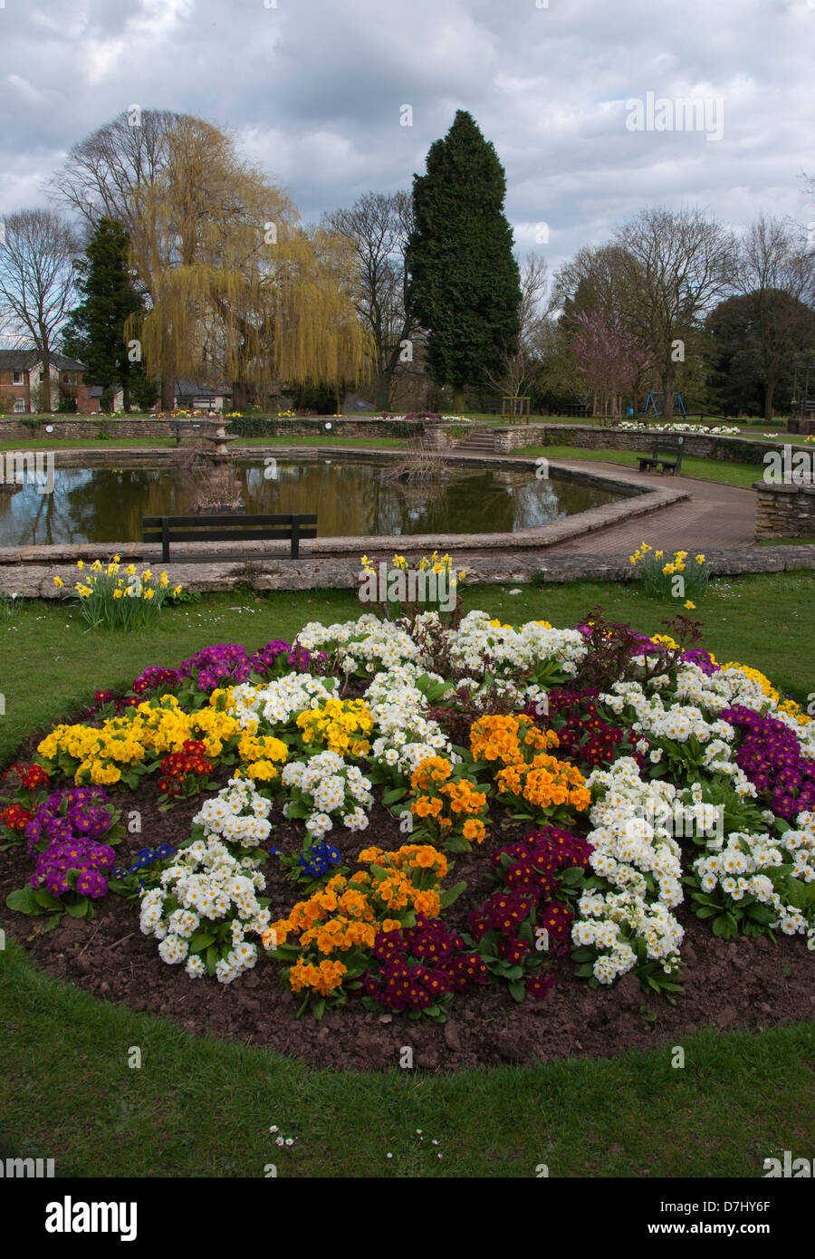 Öffentlicher Park, Gärten, Beete, begrünten Bereich, sonnenbeschienenen. Texturen, Frühling, bunt, frisch Stockfoto