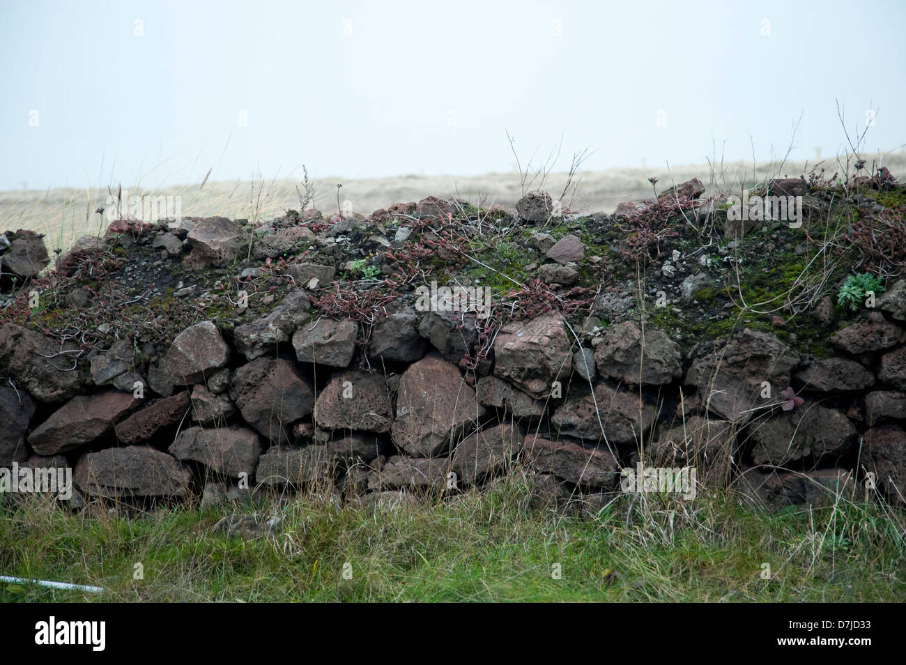 Trockenmauer, Land side.rocks,landscape,grass,blue Himmel Stockfoto