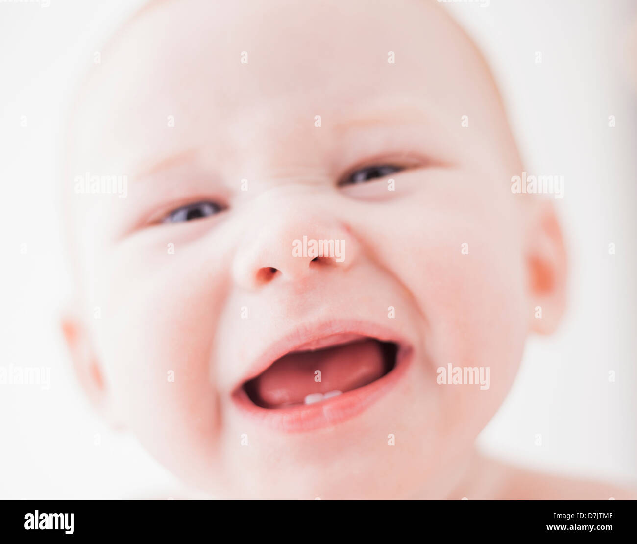Studio Portrait Babyjungen (18-23 Monate) mit offenem Mund geschossen Stockfoto
