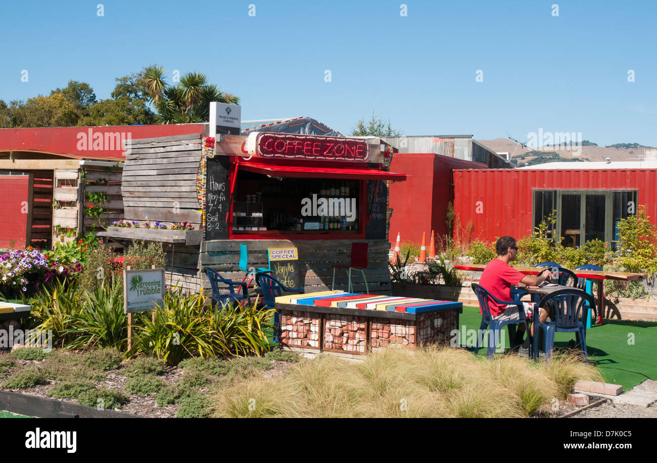 "Gap-Filler" Cafe in Colombo Street in Christchurch nach dem Erdbeben Stockfoto