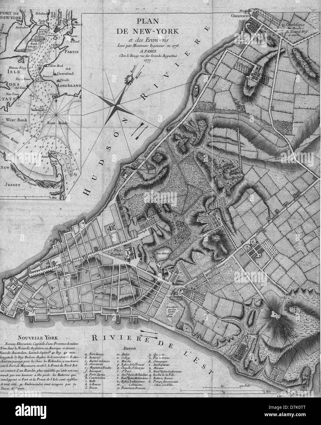 Plan de New York et des environs, Paris, Montrésor, John, Chez le Rouge, 1777. Stadtplan von New York City, ca. 1877 Stockfoto