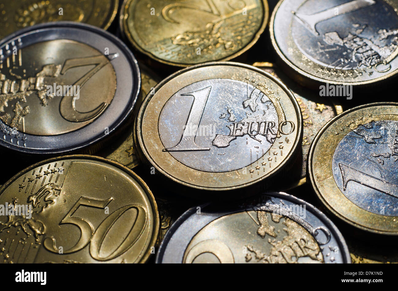 Geld: Mehrere Euro-Münzen Stockfoto