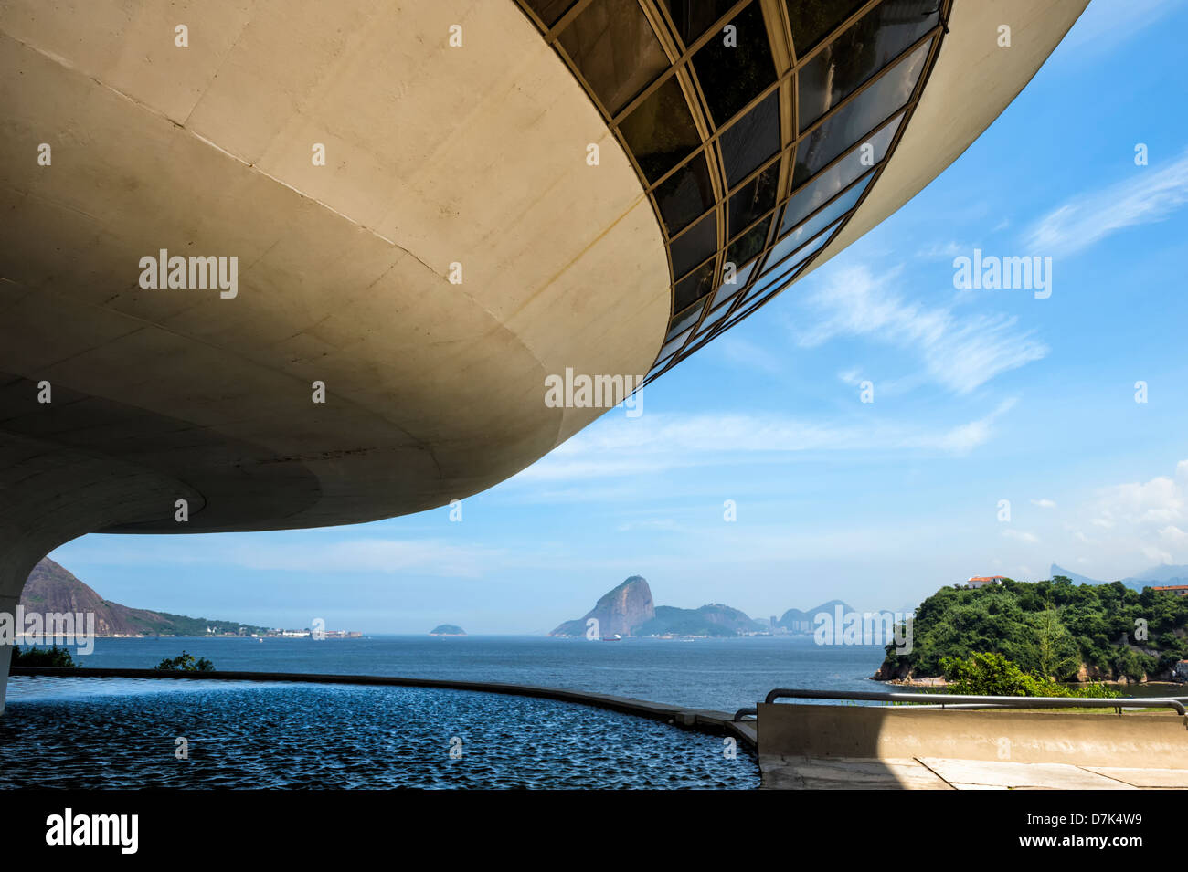 Niemeyer Museum of Contemporary Arts, Blick auf den Zuckerhut und die Guanabara-Bucht, Niteroi, Rio De Janeiro, Brasilien Stockfoto