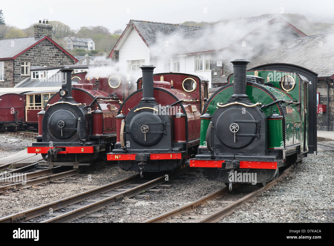 Dampflokomotiven der Bahn wieder Porthmadog, Wales Stockfoto