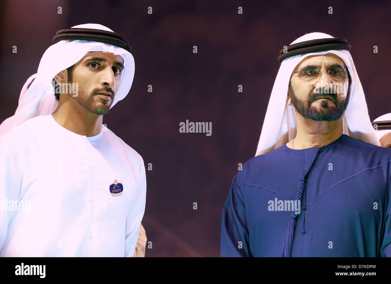 Dubai, Vereinigte Arabische Emirate, Scheich Mohammed bin Rashid Al Maktoum (rechts), Leiter des Emirats Dubai und sein Sohn Hamdan Stockfoto