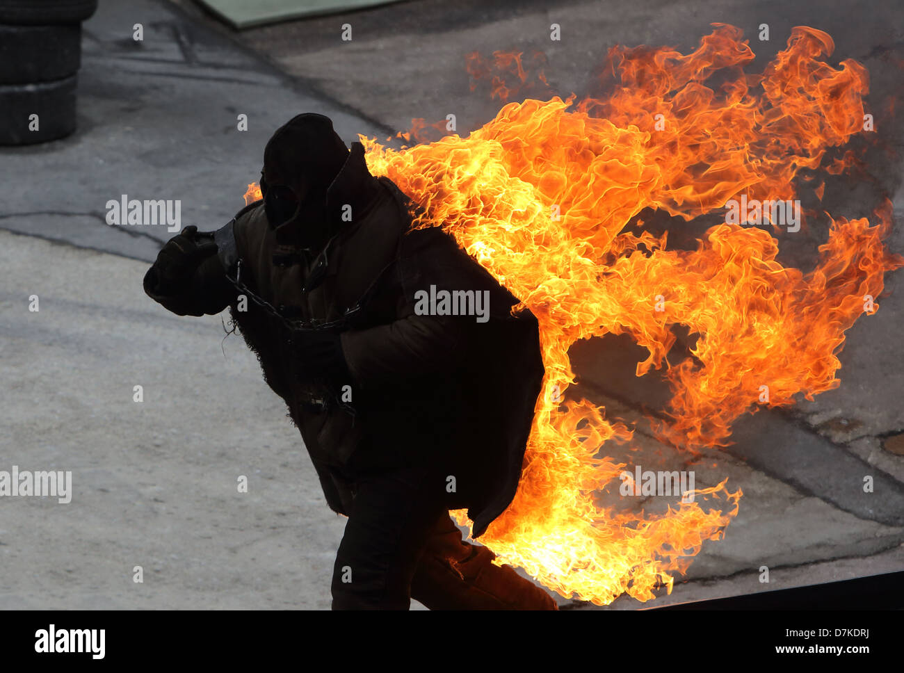 Potsdam, Deutschland, die Szene von der Feuer-Stunt-Show im Park Babelsberg Film Stockfoto