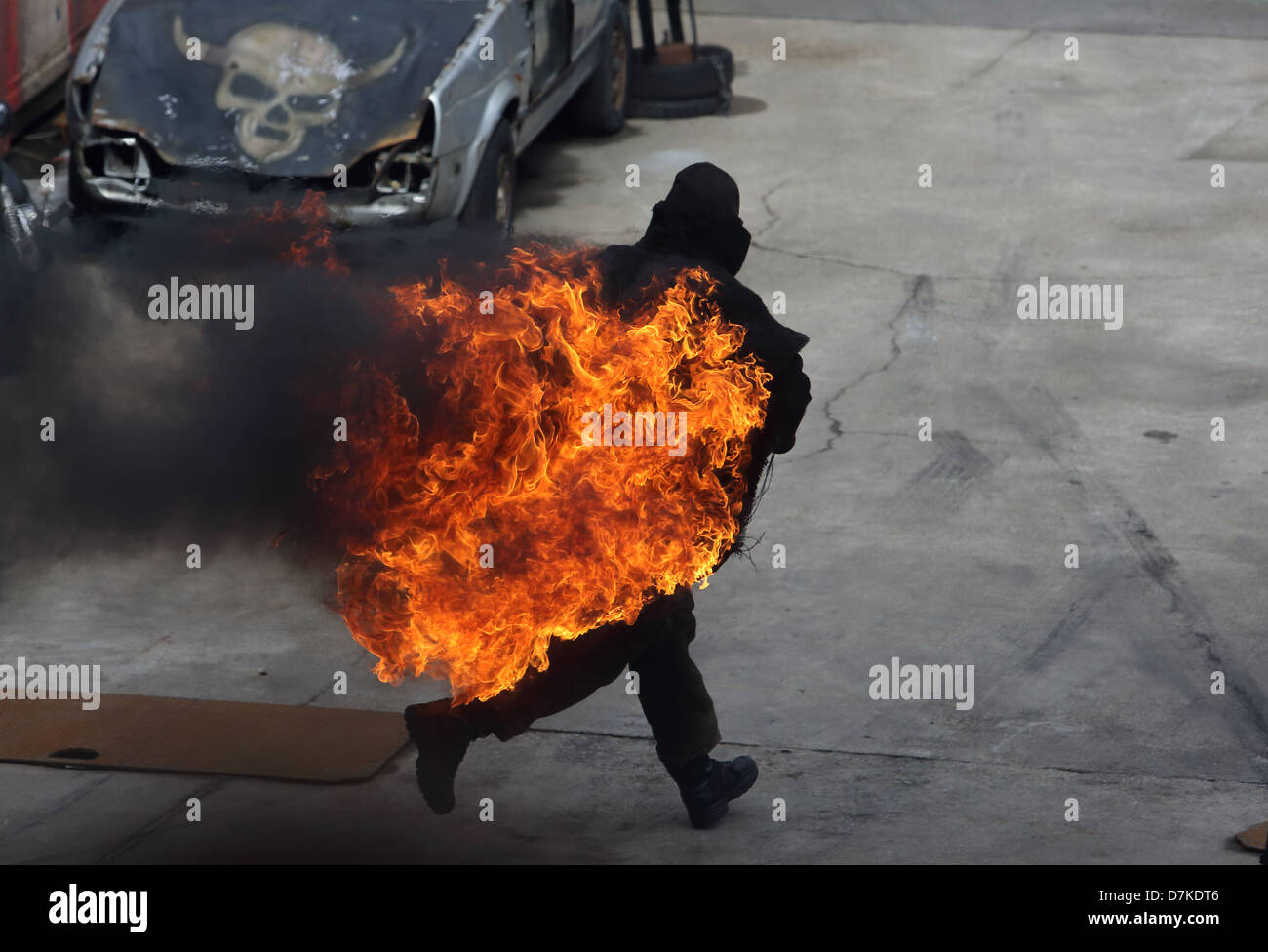 Potsdam, Deutschland, die Szene von der Feuer-Stunt-Show im Park Babelsberg Film Stockfoto