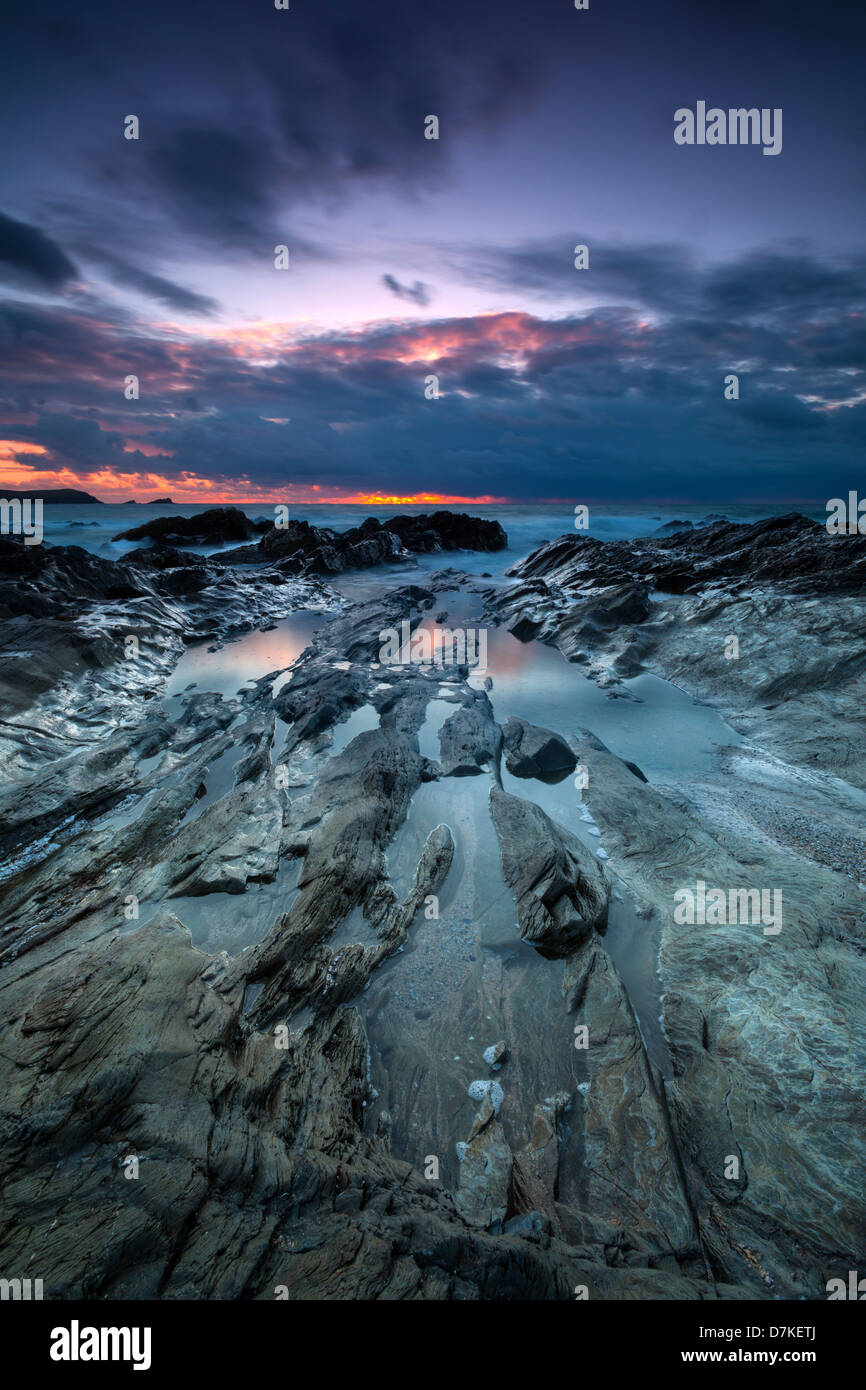 Sonnenuntergang auf wenig Fistral Stockfoto