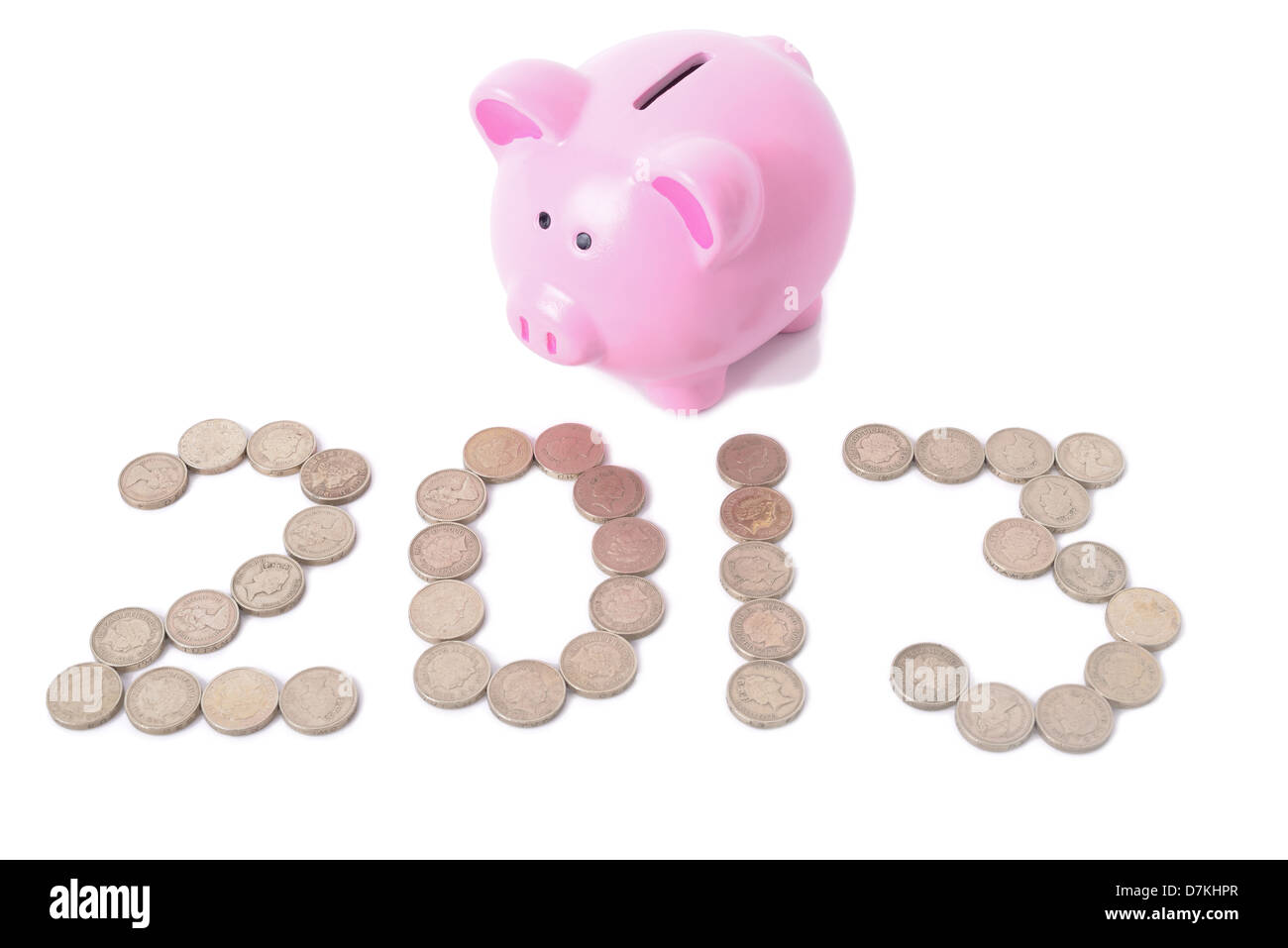 Sparschwein für 2013 in Münzen Stockfoto