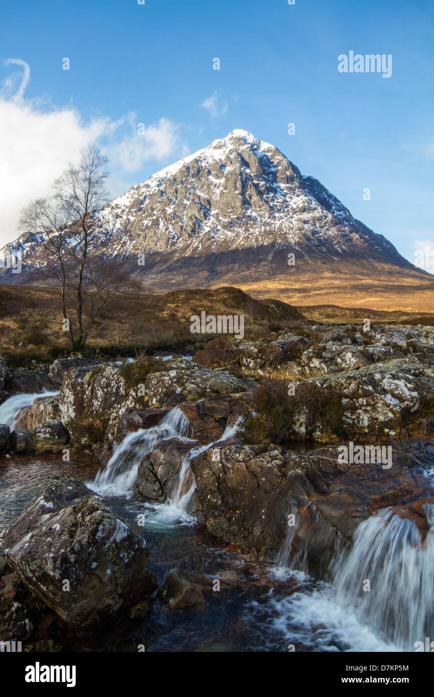 Buchaille Etive Mor und Fluß Etive, Glencoe, Schottland Stockfoto