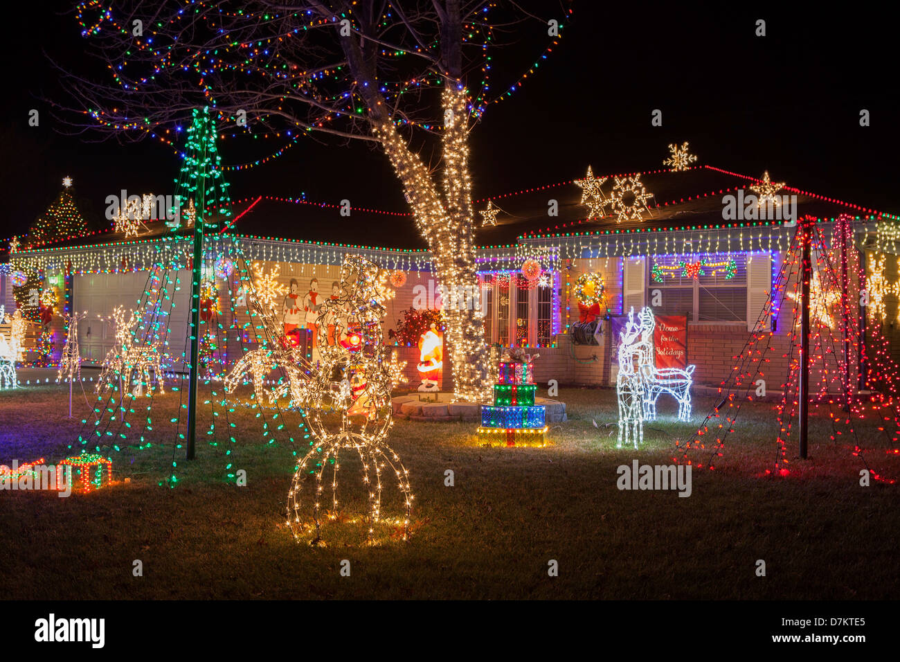 Neonlicht Weihnachtsdekoration in Amarillo, Texas, USA Stockfoto