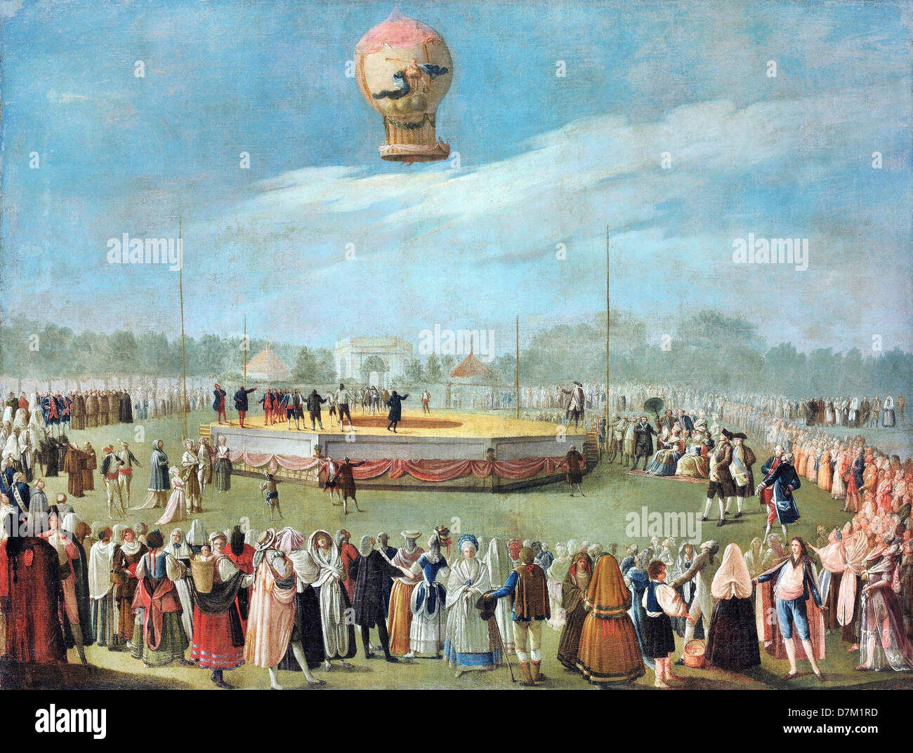 Antonio Carnicero, Aufstieg eines Ballons in Anwesenheit der Hof von Charles IV. Ca. 1783. Öl auf Leinwand. Stockfoto