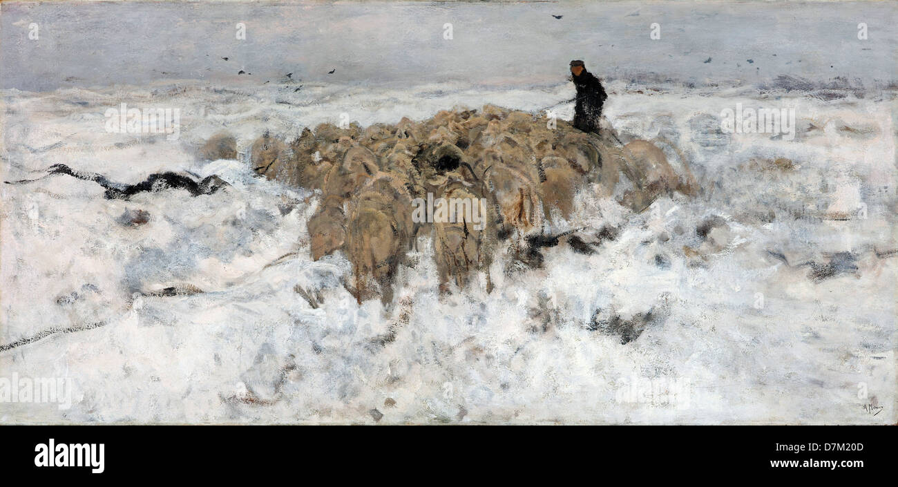 Anton Mauve, Schafherde mit Hirte im Schnee 1887 bis 1888 Öl auf Leinwand. Gemeentemuseum Den Haag, den Haag Stockfoto