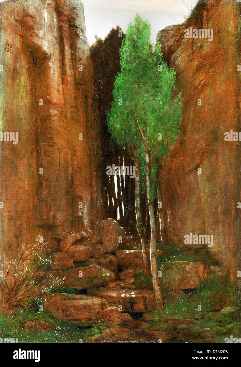 Arnold Böcklin, Frühling in einer engen Schlucht 1881-Öl auf Leinwand. Getty Center, J. Paul Getty Museum in Los Angeles. Stockfoto