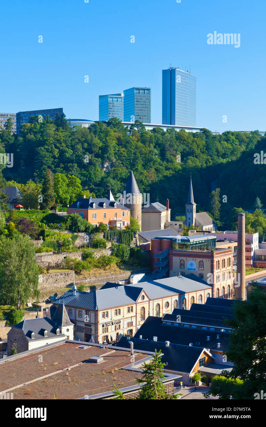 Luxemburg, Clausen Bezirk und Europaviertel im Hintergrund Stockfoto