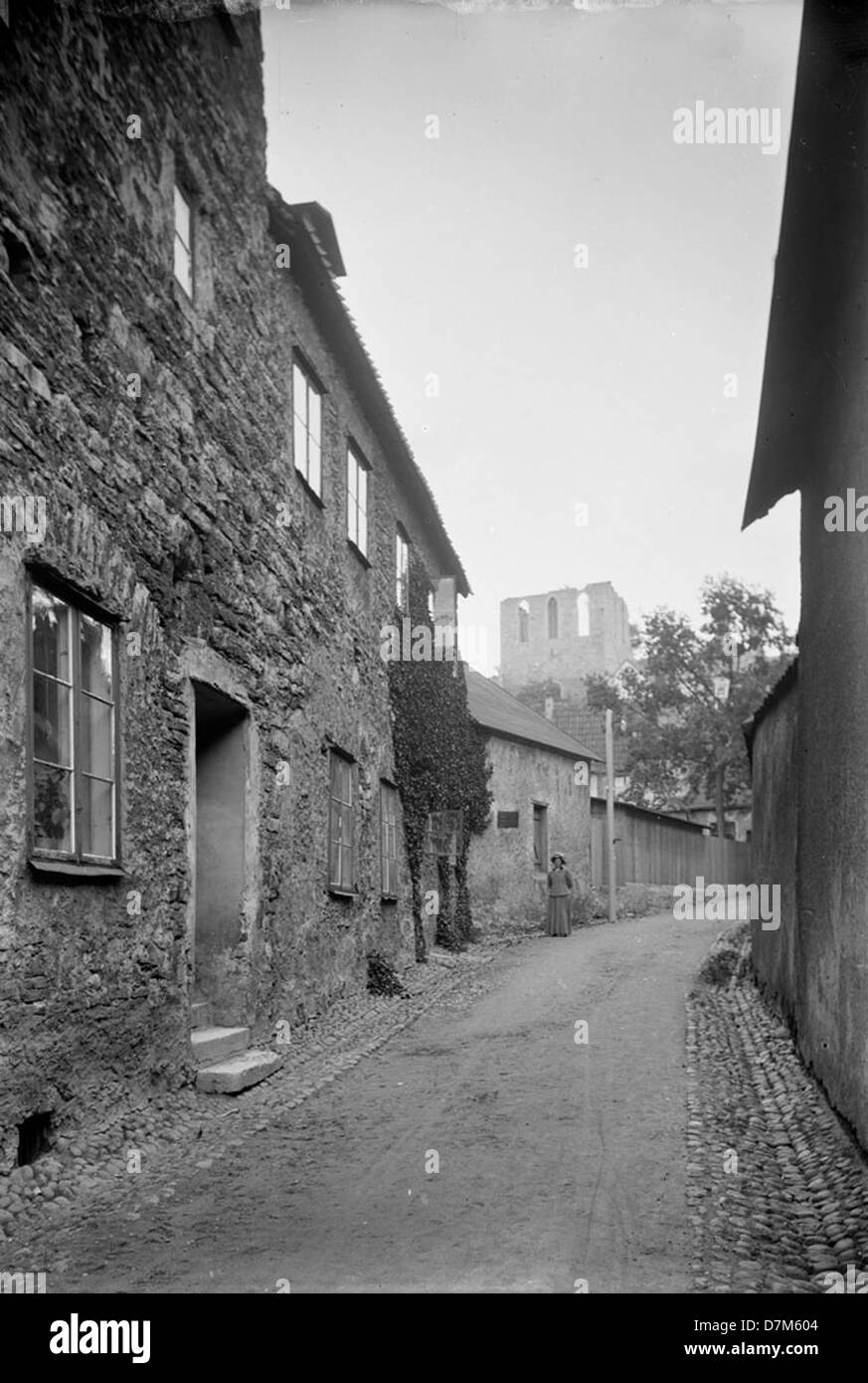 Ein historisches Foto von Visby, Gotland, Schweden, mit seinen mittelalterlichen Gebäuden und seinem reichen Erbe. Das schwedische Nationalamt für Kulturerbe hat dieses Bild als Teil seiner Bemühungen zum Schutz kultureller Sehenswürdigkeiten erhalten. Stockfoto