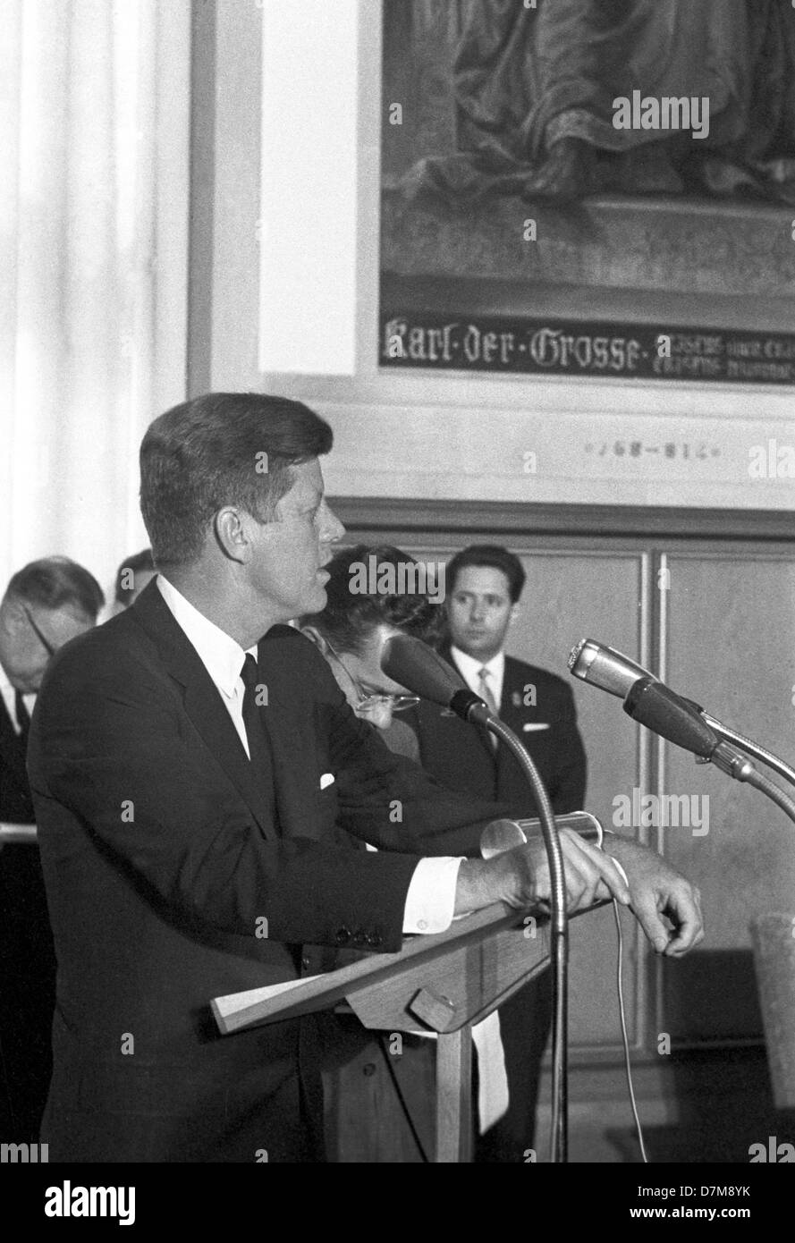 US-Präsident Kennedy besuchte Frankfurt Am Main am 25. Juni 1963 - anlässlich der Kaisersaal im Rathaus Römer. Stockfoto