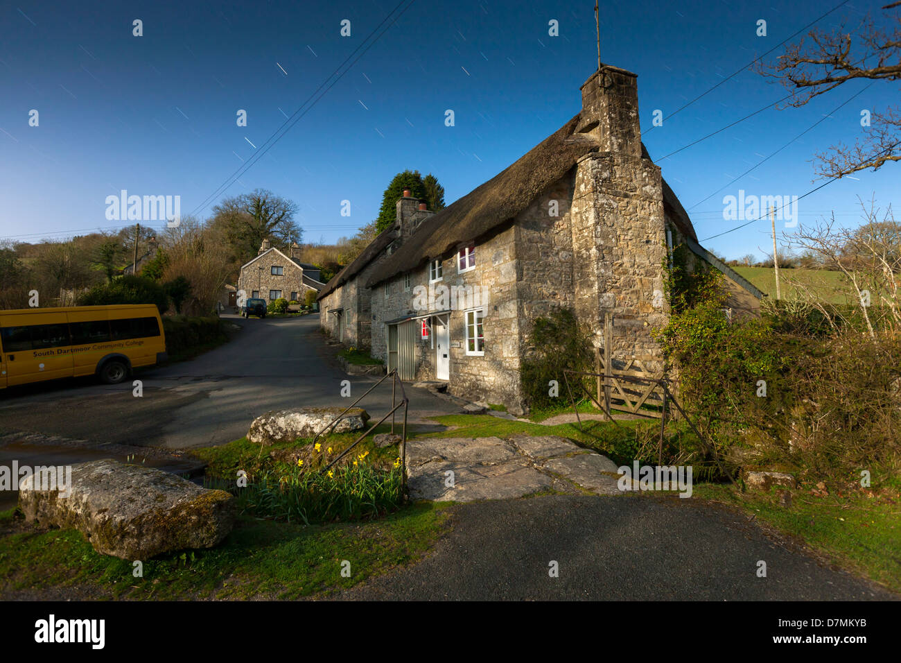 Reetdach Ferienhaus in Ponsworthy, Dartmoor National Park, Devon, England, UK, Europa. Stockfoto