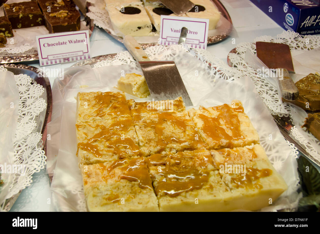 Michigan, Mackinac Island. Beliebte Insel Fudge Shop. Stockfoto