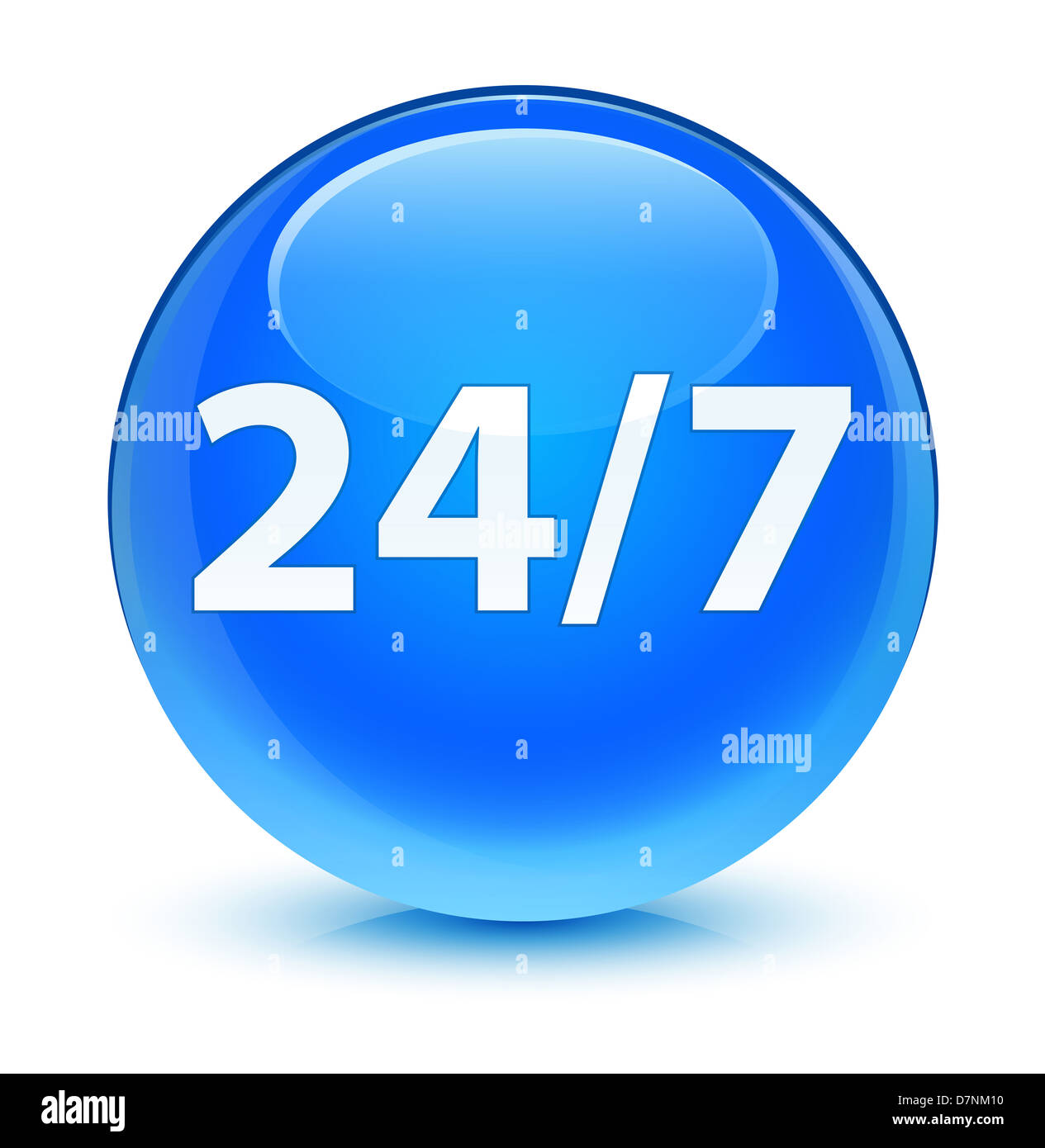 24/7 Symbol glasig blauen Knopf Stockfoto