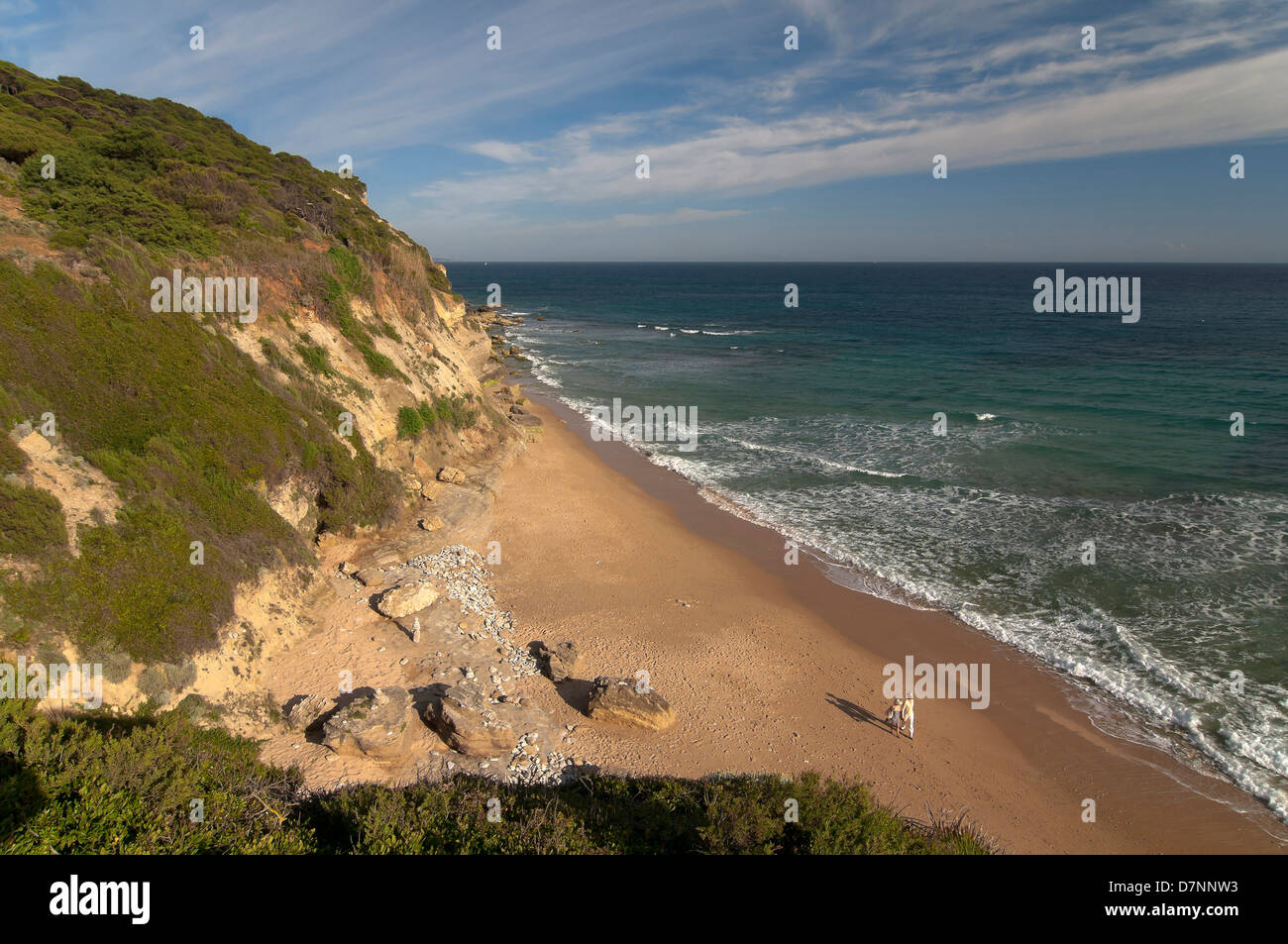 Creek und Klippen in Caños de Meca Barbate, Provinz Cádiz, Region Andalusien, Spanien, Europa Stockfoto